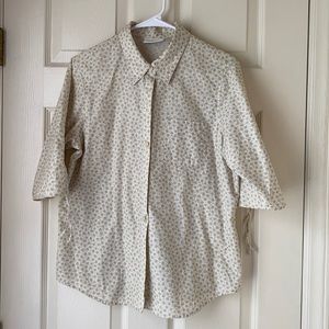 Liz Claiborne Cream/Tan/Blue Floral Button Down